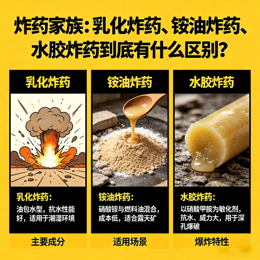 鱼台炸药家族：乳化炸药、铵油炸药、水胶炸药到底有什么区别？